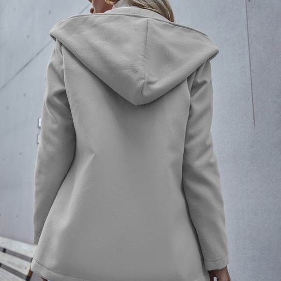 Grey hoodie Button Pea Coat Jacket Minimalist - Picture 10 of 11